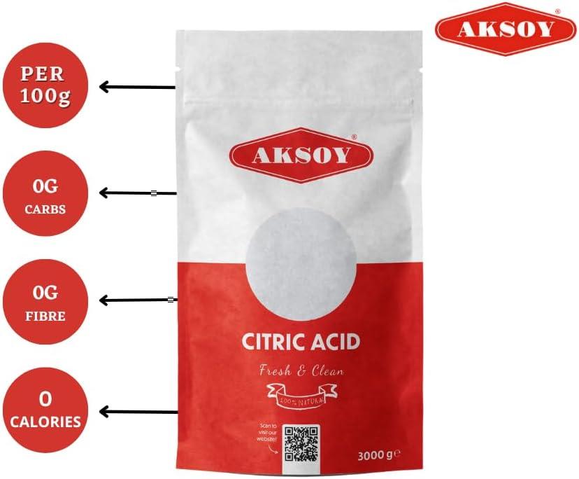 Aksoy Citric Acid Food Grade Non-GMO, Anhydrous, Make Your Own BathBomb, No Additives, Sour Drinks, Household Cleaning with Citric Acid Powder