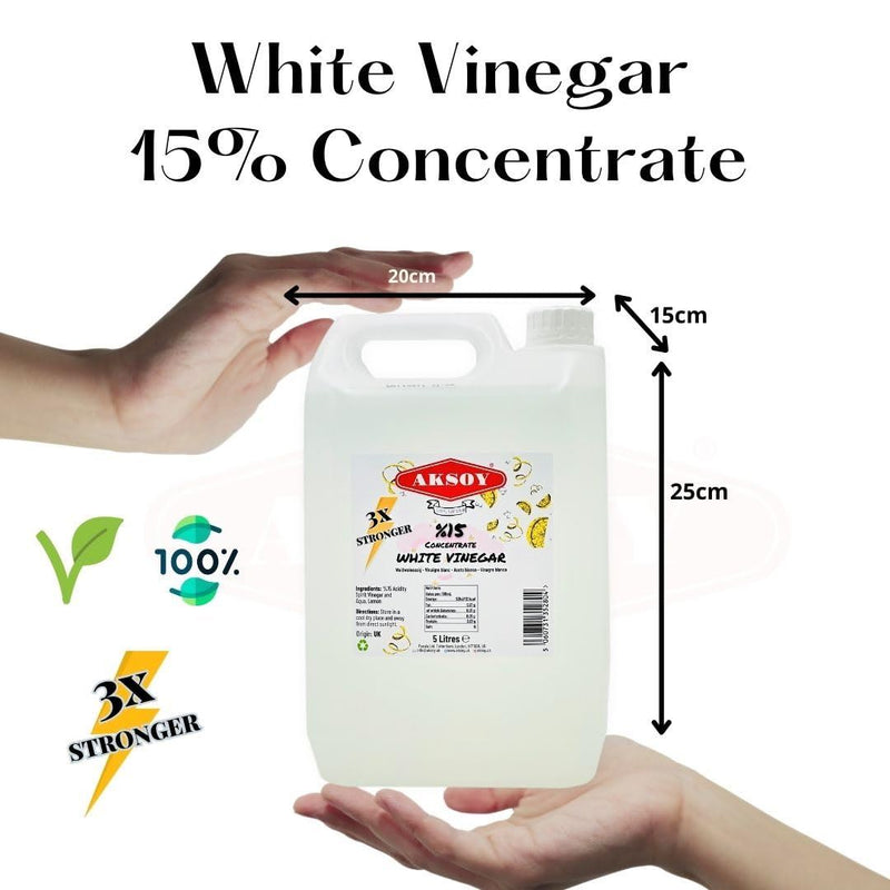 Aksoy Lemon White Vinegar 15% Concentrate 5LT, 3X Stronger Than Regular White Vinegar, Perfect for Cleaning, Tough Stains, Weed Killer, Descaling & Household Use - Aksoy UK