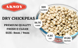 Aksoy Dried Chickpeas 10-12mm XL Natural, Nutritious and High in Protein, Perfect for Soups, Main Dishes, Hummus and Salads