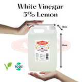 Aksoy Lemon White Vinegar 5% 5LT,Perfect for Cleaning, Tough Stains, Weed Killer, Descaling & Household Use